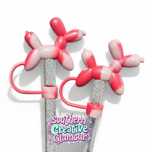 Coral Swirl Shimmer Balloon Dog 10mm Straw Topper by Southern Creative Glamour 