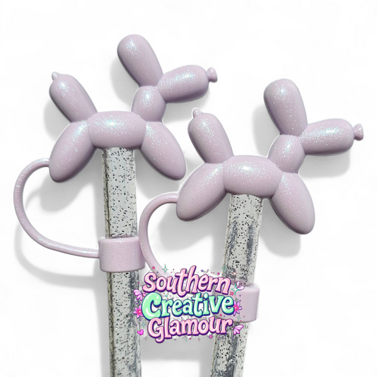 Aster Purple Shimmer Balloon Dog 10mm Straw Topper by Southern Creative Glamour 