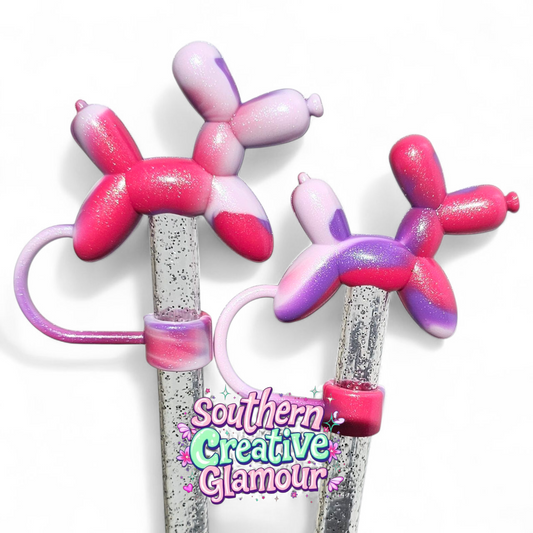Bubblegum Swirl Shimmer Balloon Dog 10mm Straw Topper by Southern Creative Glamour 
