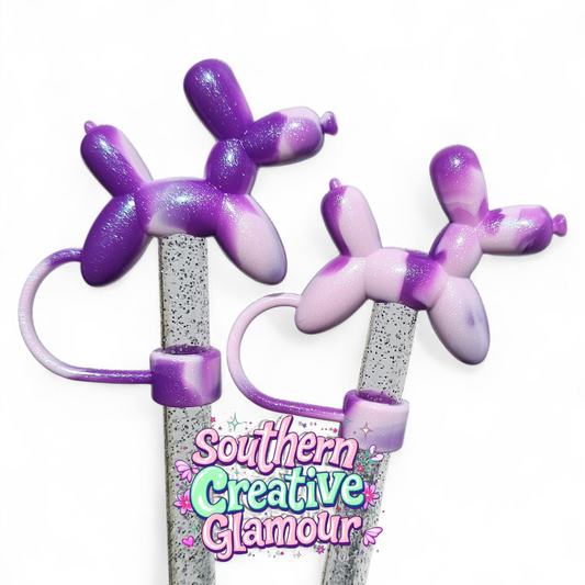 Purple Swirl Shimmer Balloon Dog 10mm Straw Topper by Southern Creative Glamour 