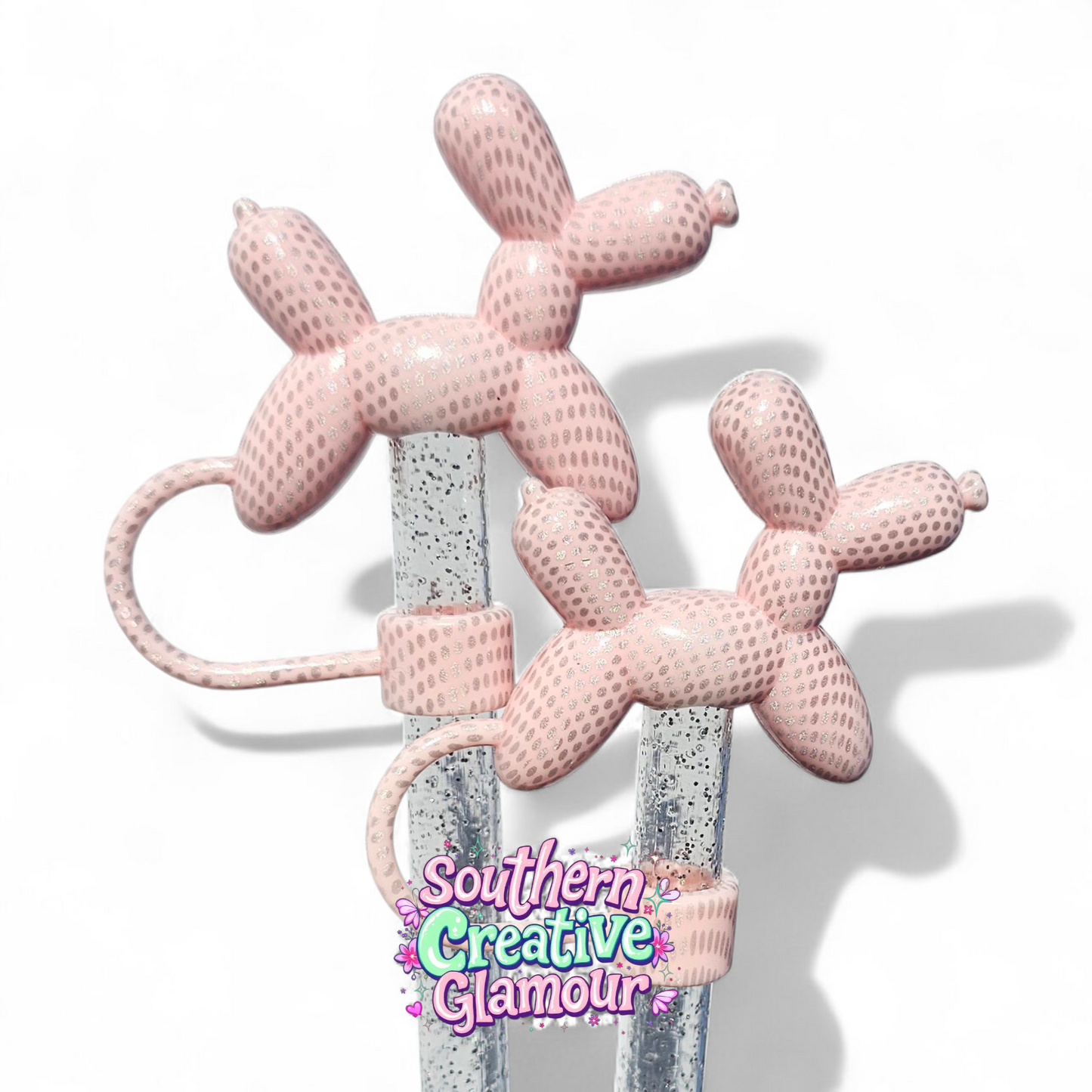 Pink Shimmer Balloon Dog 10mm Straw Topper by Southern Creative Glamour 