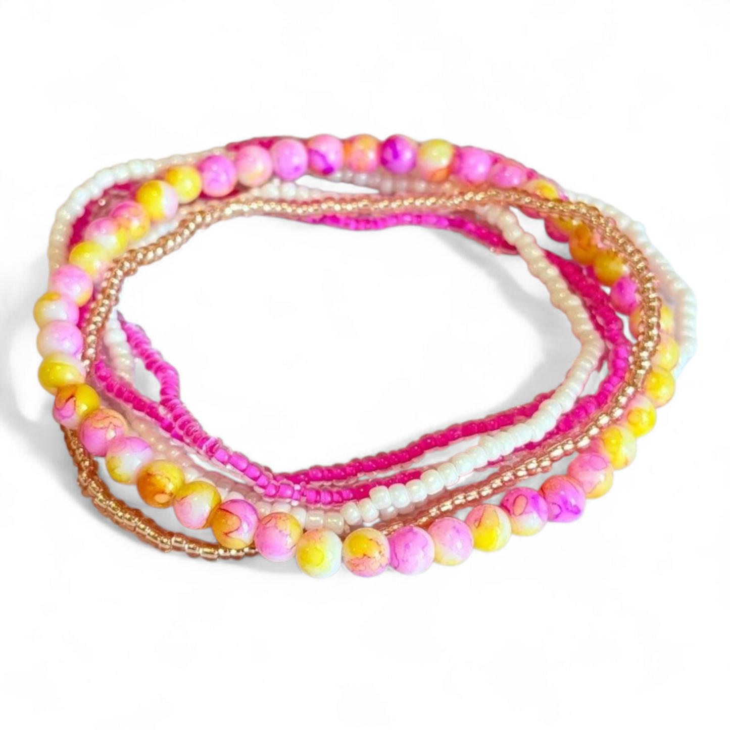 Pink, yellow, gold Strawberry Lemonade Tumbler Bracelet Stack