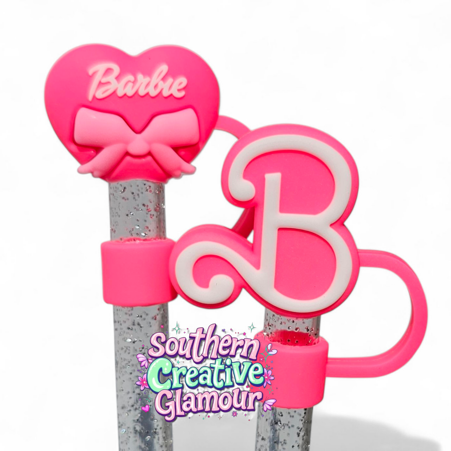 Sweet Pink Heart Bow 10mm Straw Topper | Straw Cover 