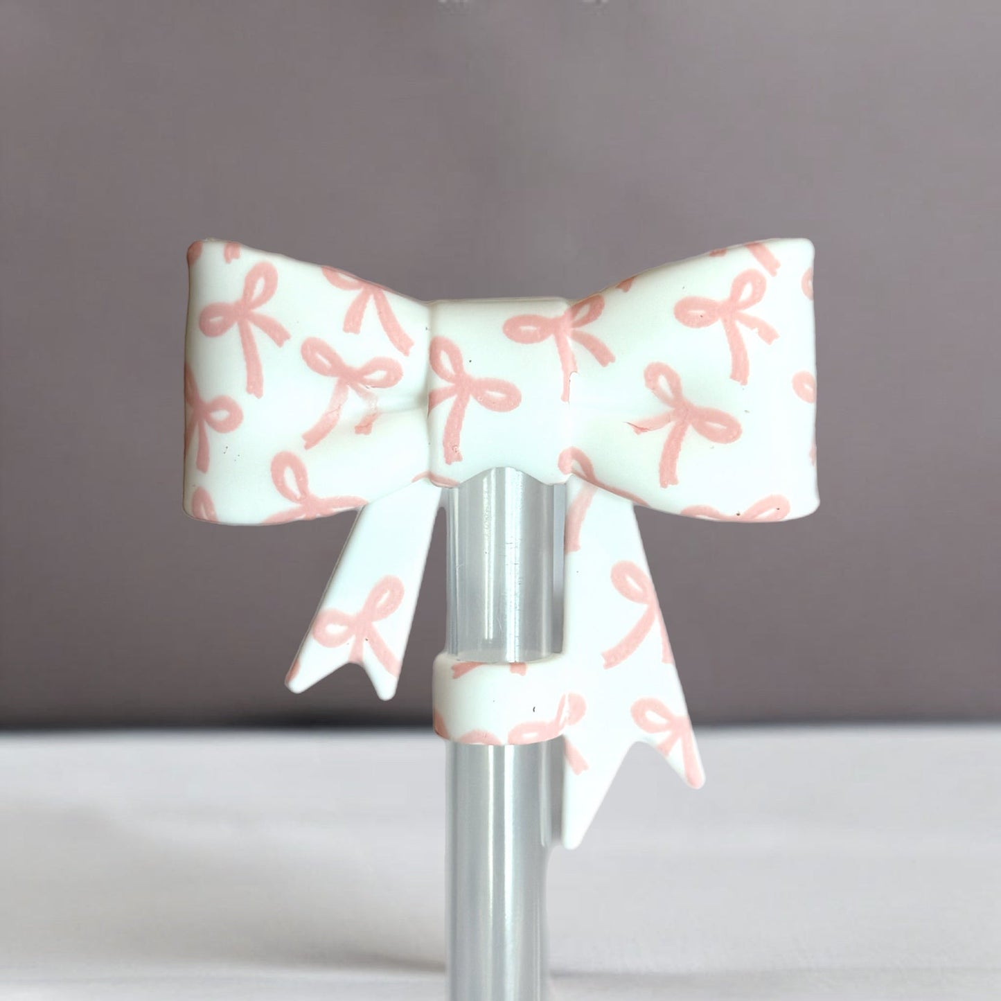 Sweet Pink Bows Silicone Straw Topper 