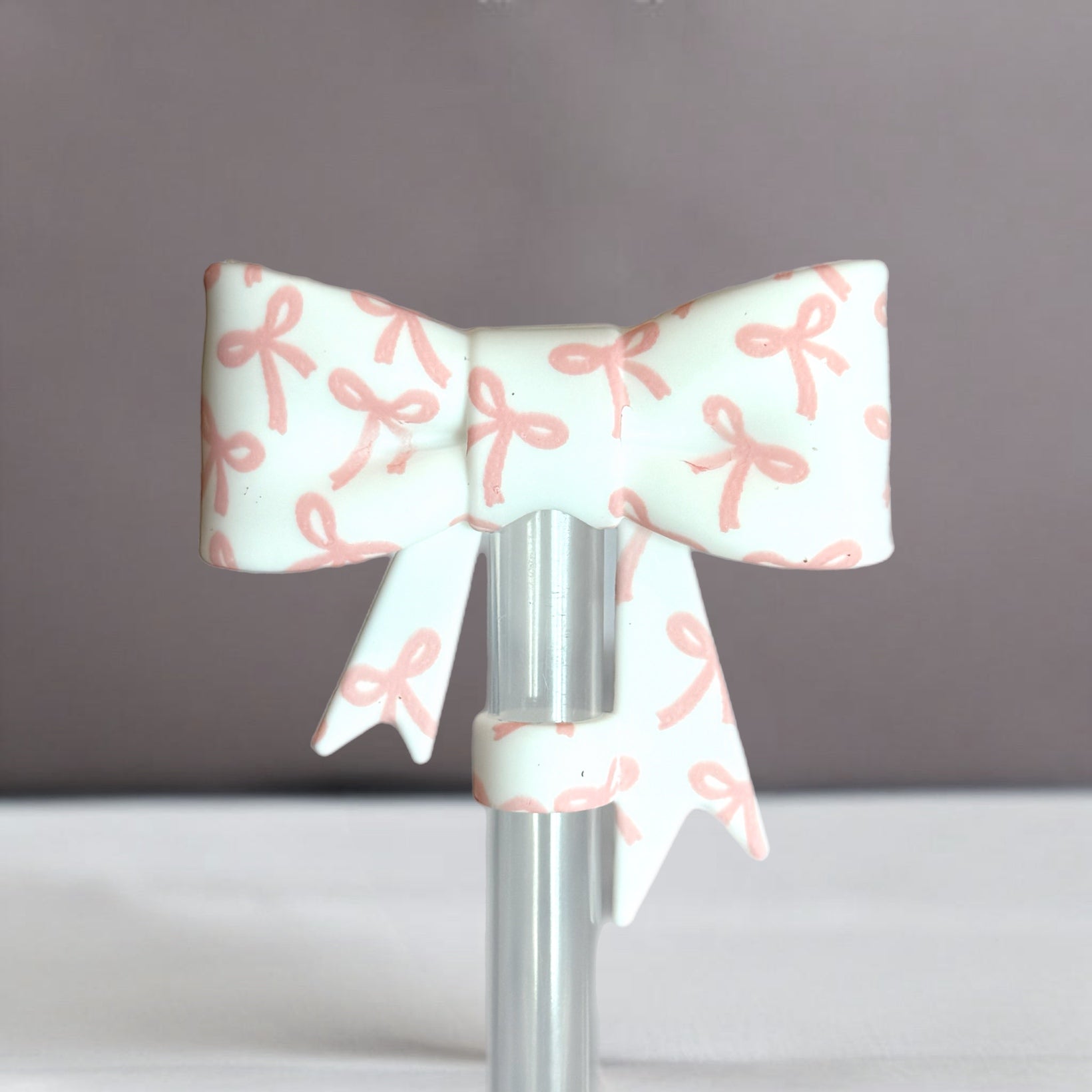 Sweet Pink Bows Silicone Straw Topper 