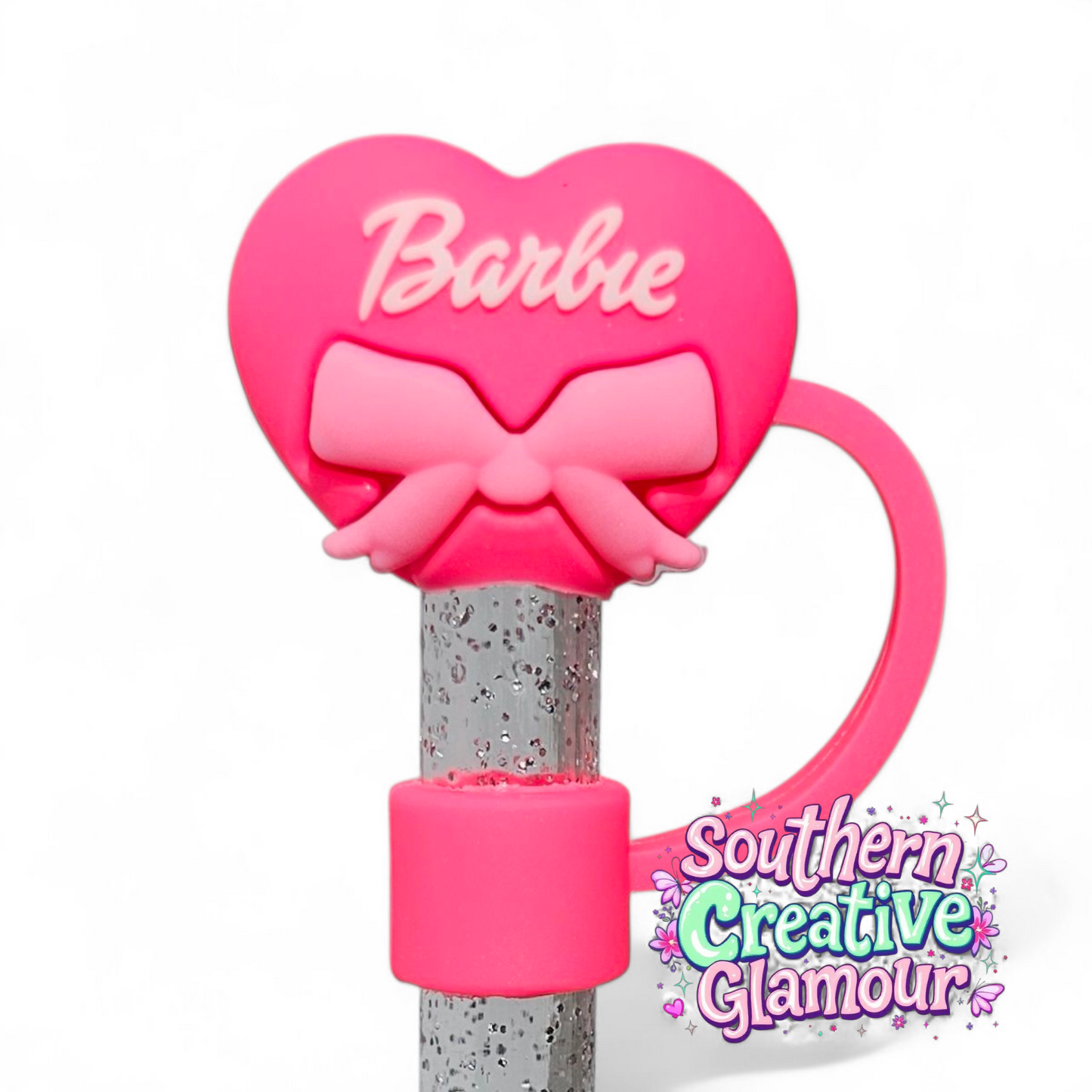 Sweet Pink Heart Bow 10mm Straw Topper | Straw Cover 