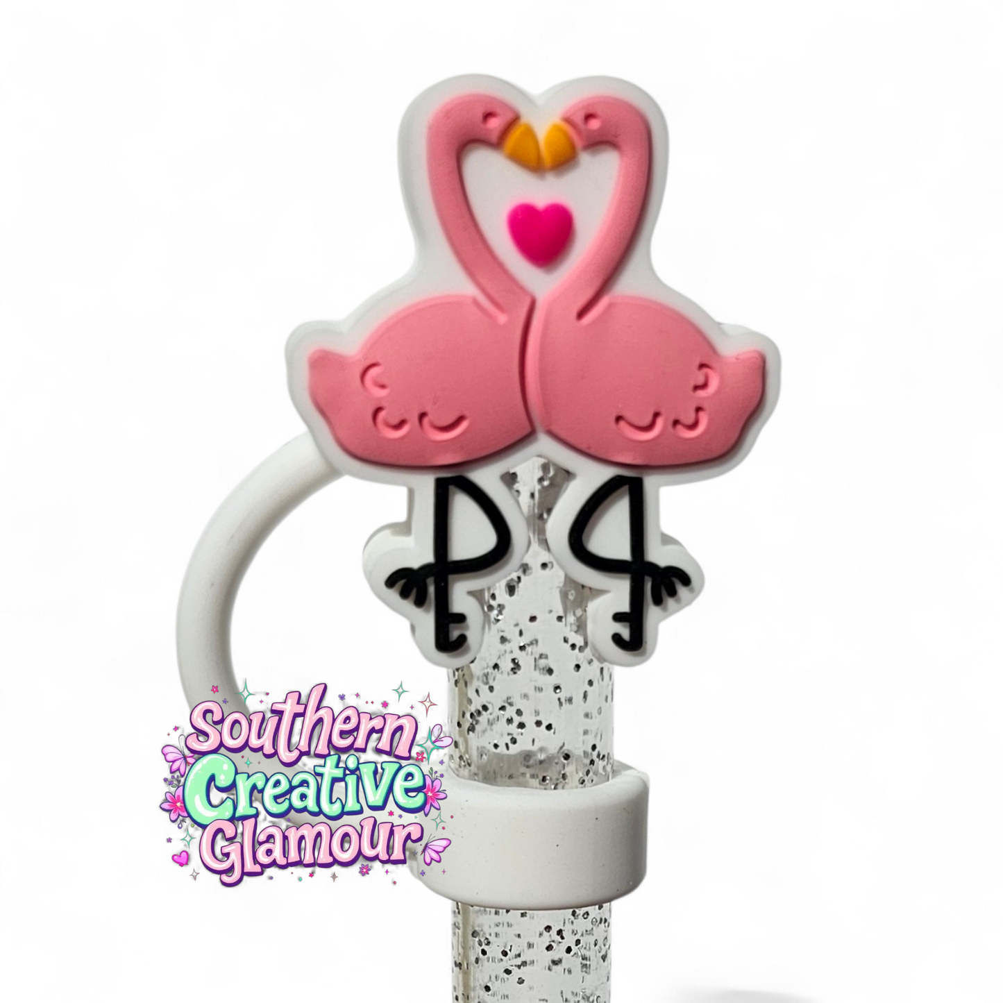 Sweetheart Pink Kissing Flamingos 10mm Silicone Straw Toppers | Straw Covers by Southern Creative Glamour 