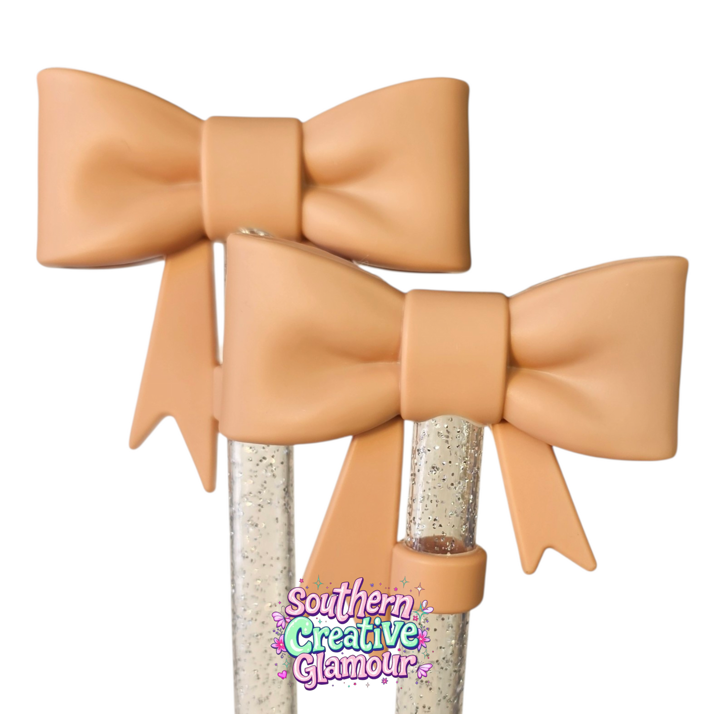 Camel Brown 3D Bow Silicone Straw Topper by Southern Creative Glamour | Fits 10mm Straws 