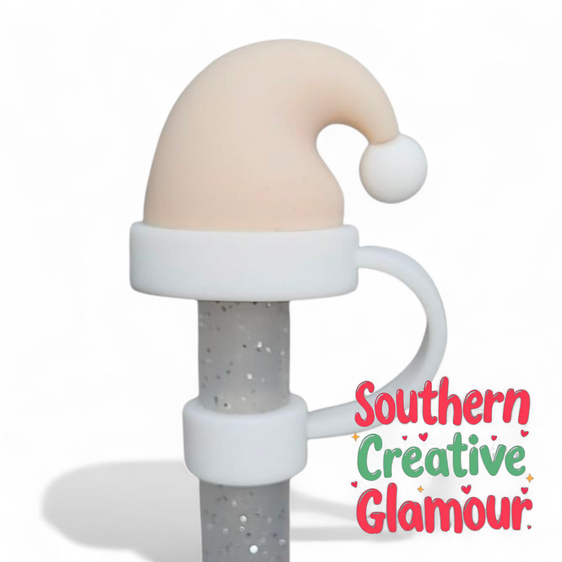 Tan Christmas Santa Hat 3D Silicone Straw Topper | Straw Cover by Southern Creative Glamour 