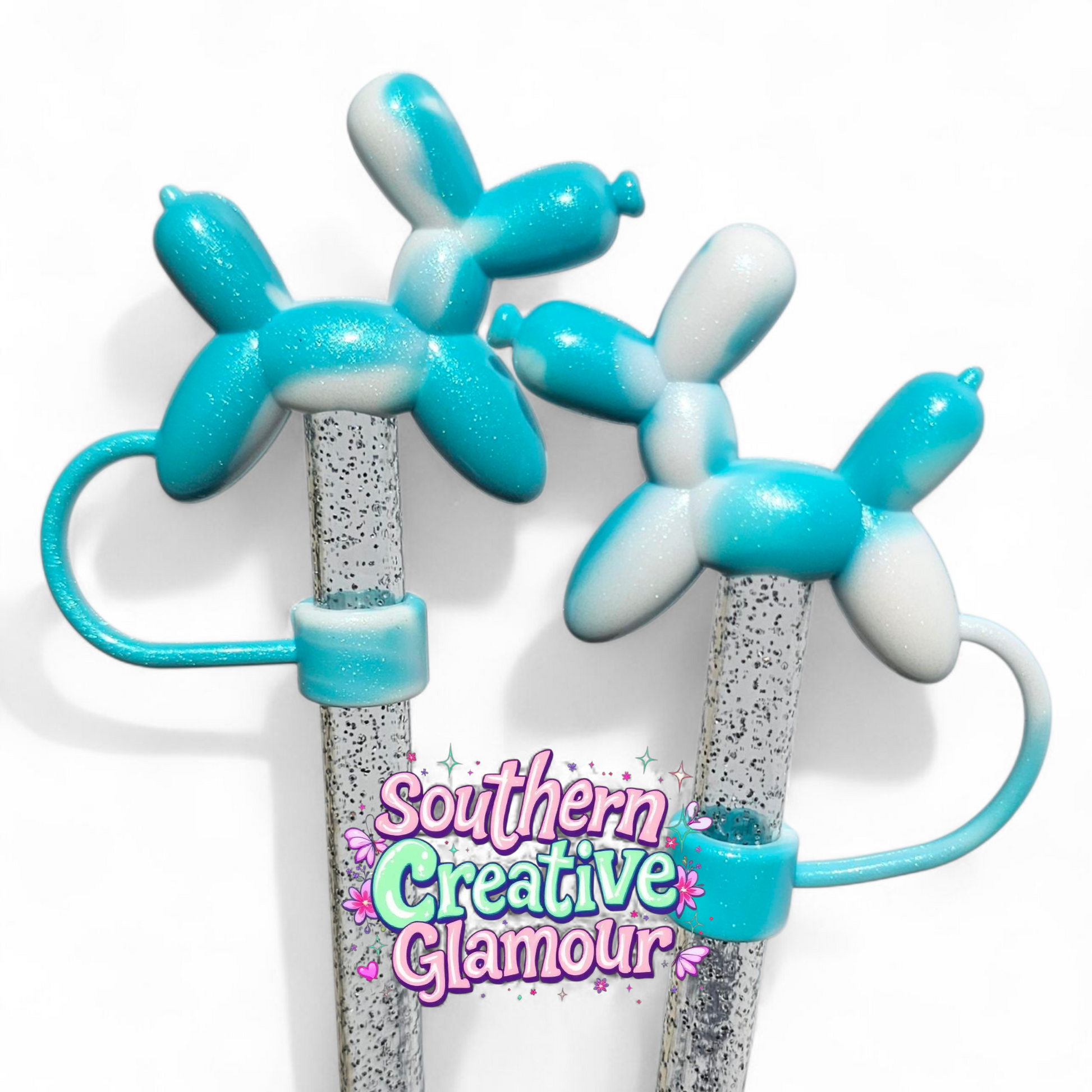 Tiffany Shimmer Balloon Dog 10mm Straw Topper by Southern Creative Glamour 