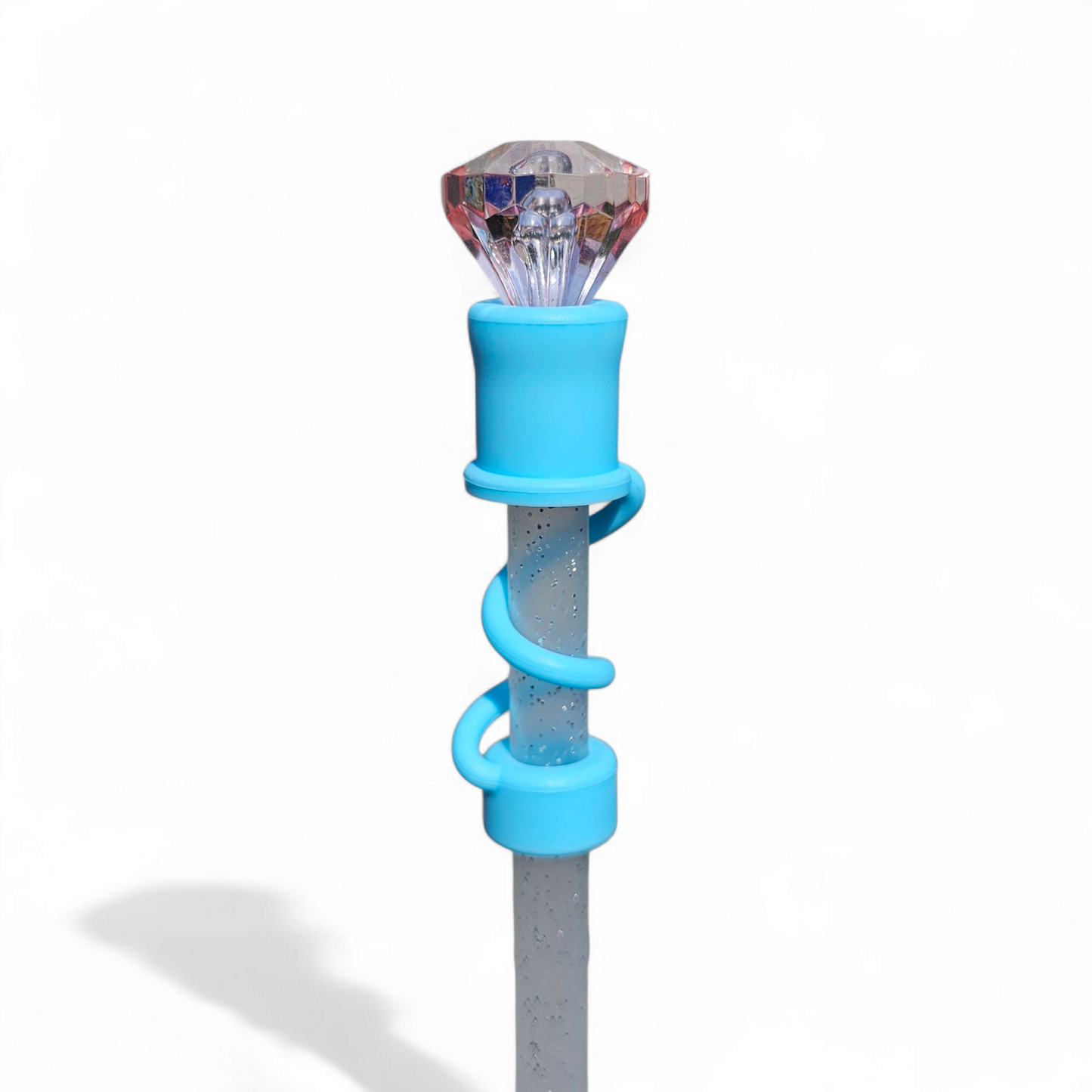 Blush Pink | Teal Blue Diamond Silicone 10mm Straw Toppers by Southern Creative Glamour 