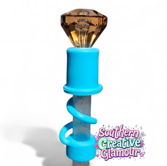 Bronze Diamond  | Teal Blue Silicone 3D Straw Topper | Straw Cover by Southern Creative Glamour 