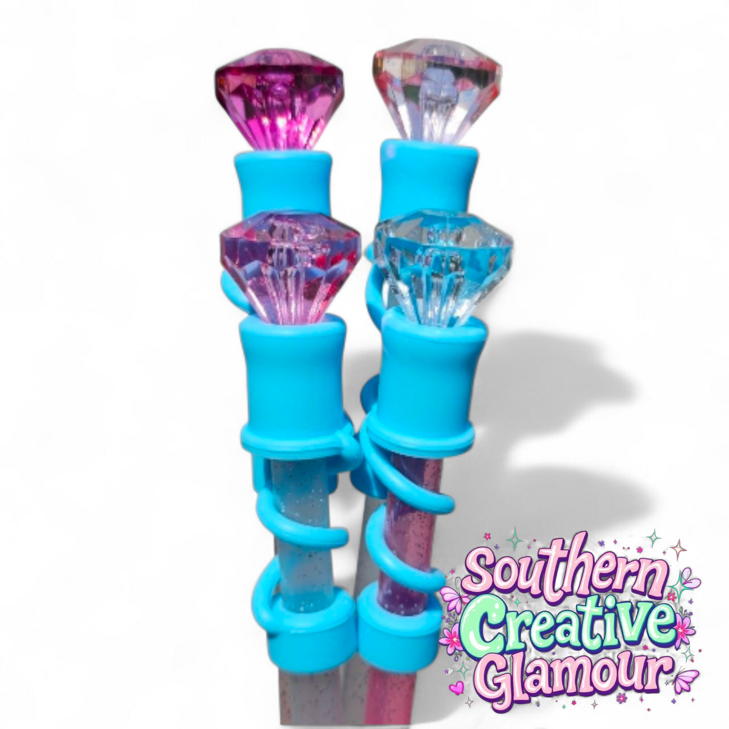 Teal Blue 3D Diamond Silicone 10mm Straw Toppers | Straw Covers by Southern Creative Glamour 