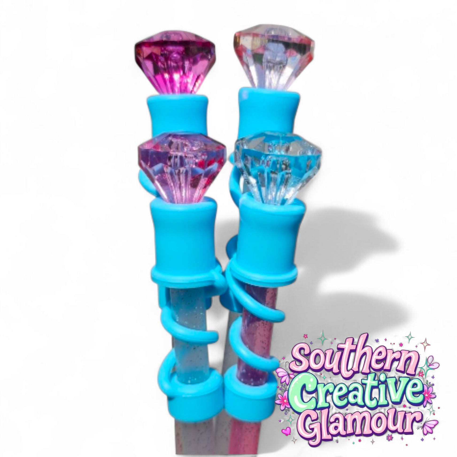 Teal Blue 3D Diamond Silicone 10mm Straw Toppers | Straw Covers by Southern Creative Glamour 