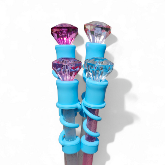 Tiffany Teal Blue Diamond Silicone 10mm Straw Toppers by Southern Creative Glamour 