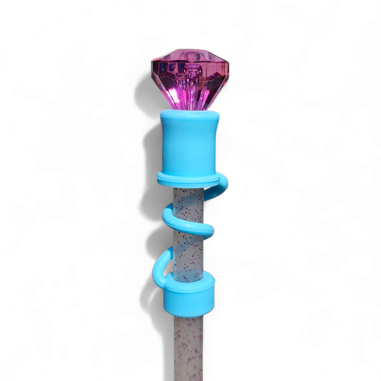 Fuchsia Pink | Teal Blue Diamond Silicone 10mm Straw Toppers by Southern Creative Glamour 