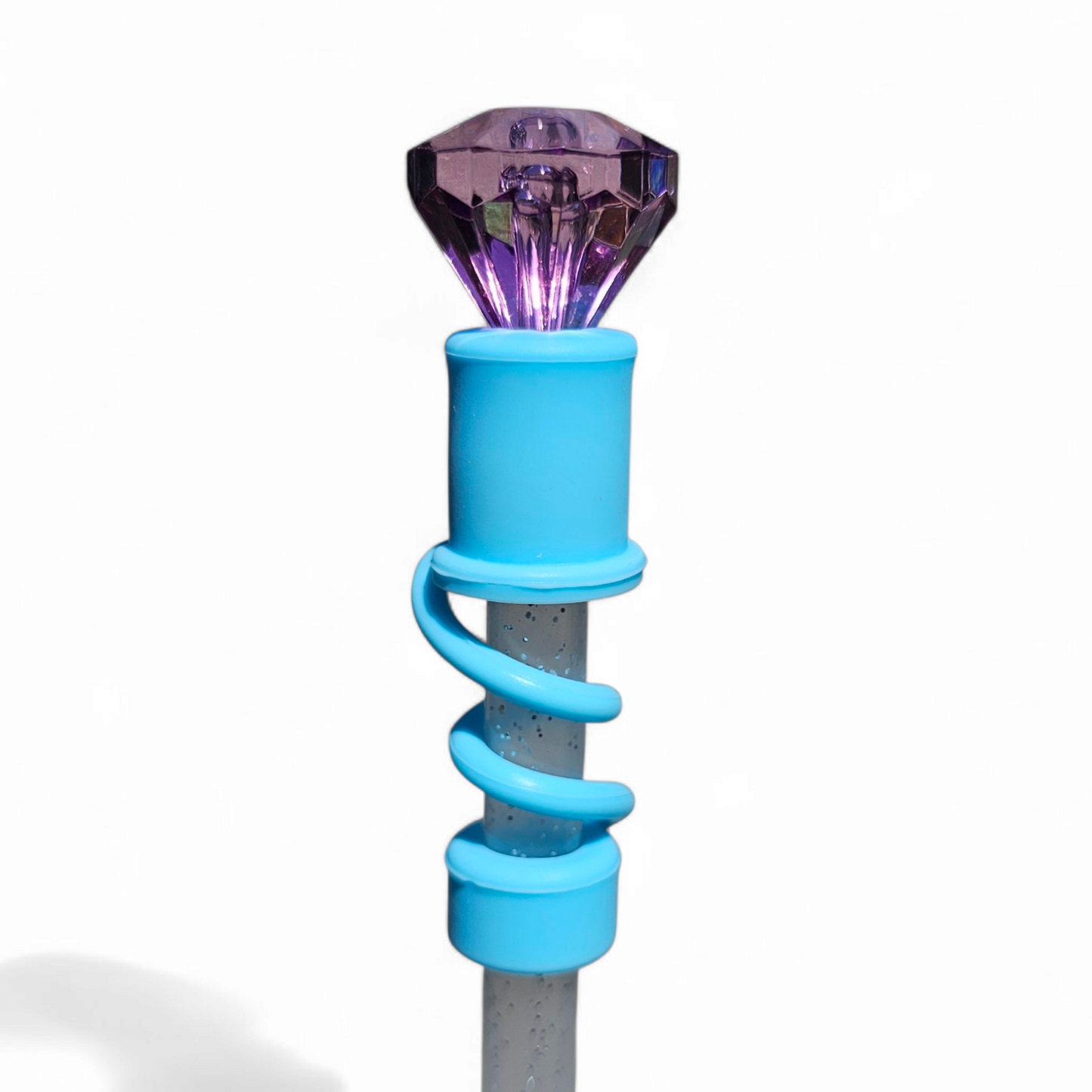 Purple Diamond  | Teal Blue Silicone 3D Straw Topper | Straw Cover by Southern Creative Glamour 