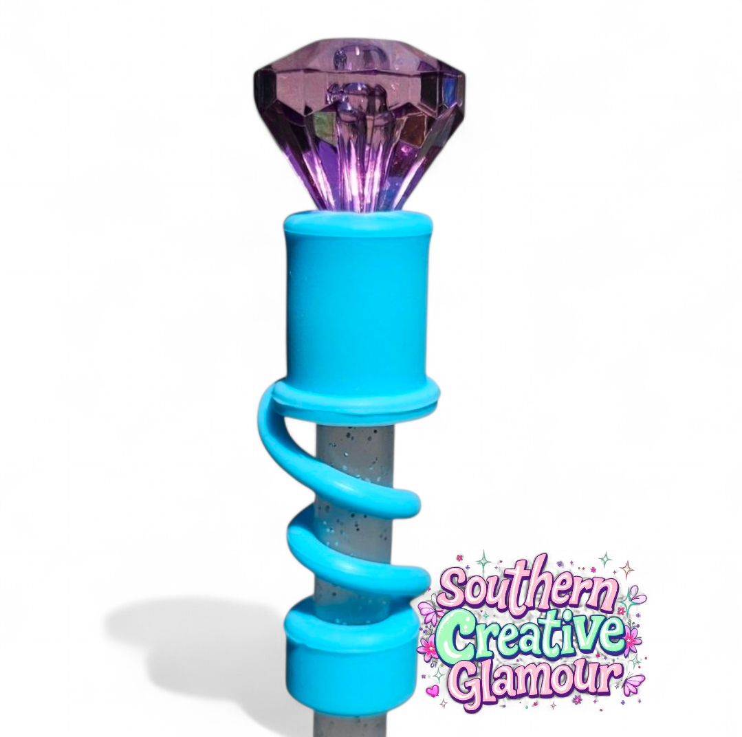 Purple Diamond  | Teal Blue Silicone 3D Straw Topper | Straw Cover by Southern Creative Glamour 