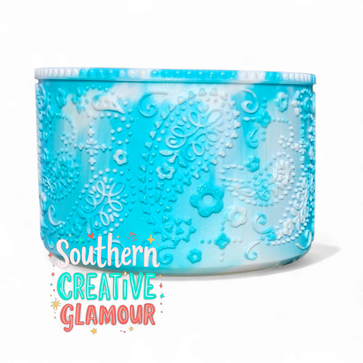Tiffany Teal Blue Shimmer Paisley Silicone Tumbler Boot by Southern Creative Glamour 
