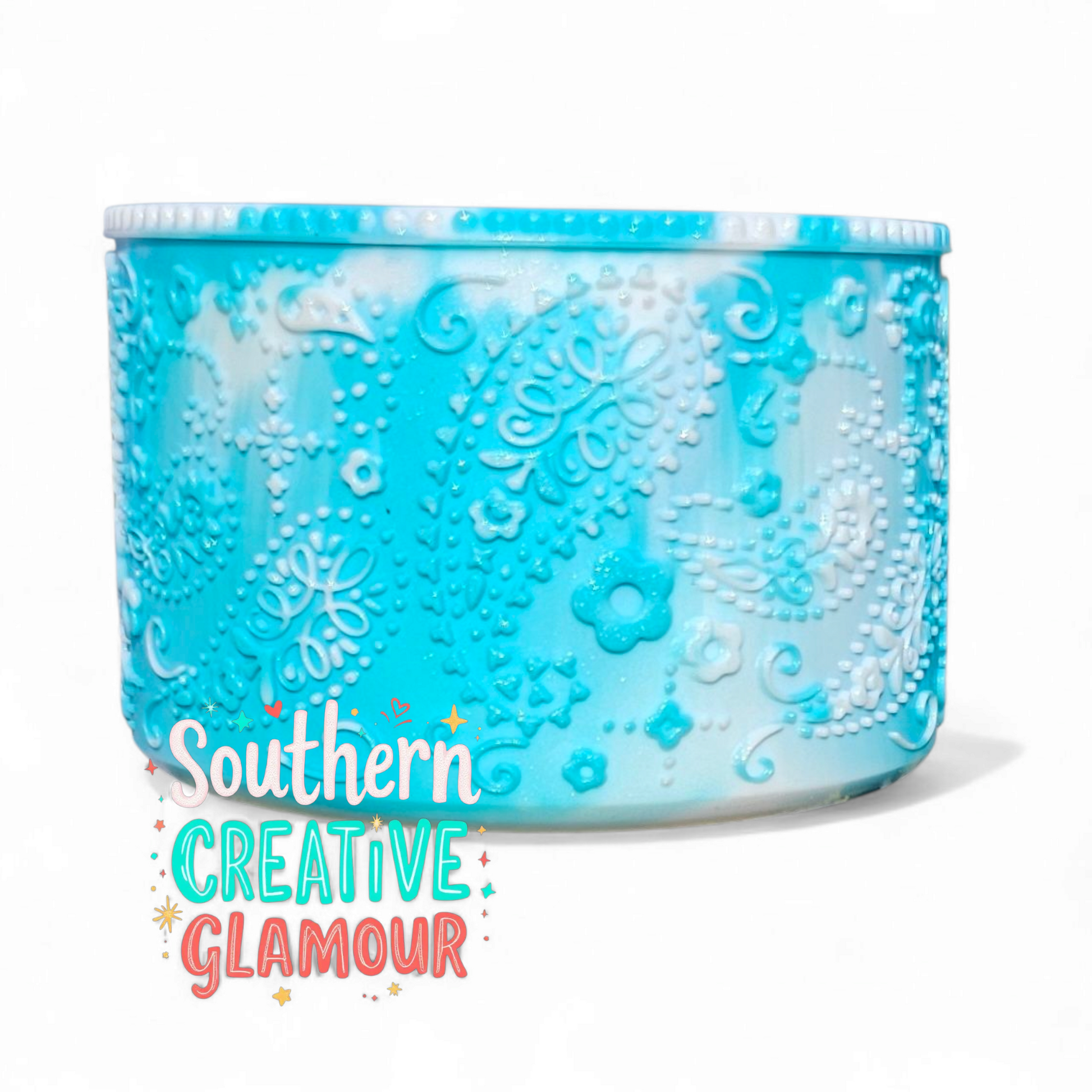 Tiffany Teal Blue Shimmer Paisley Silicone Tumbler Boot by Southern Creative Glamour 