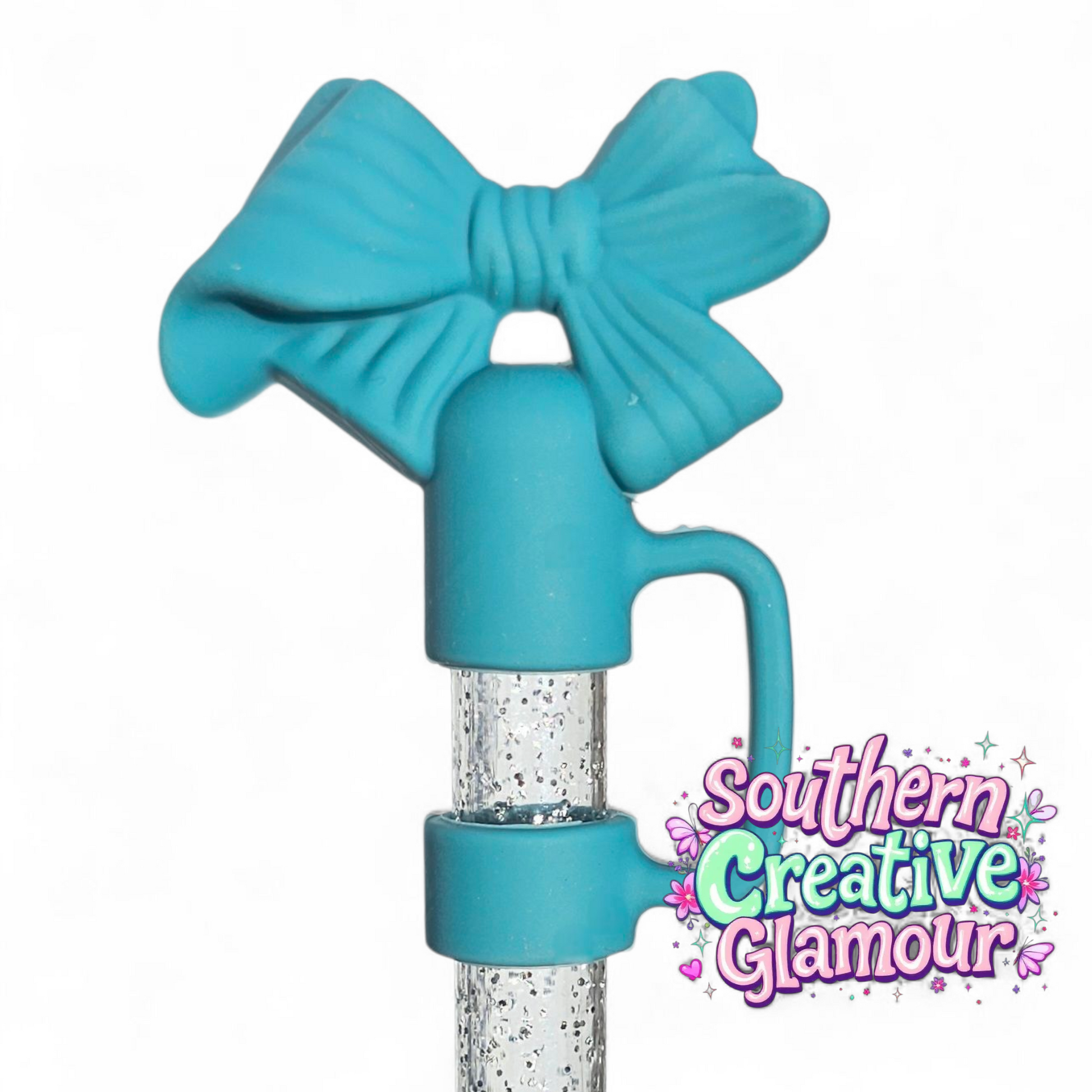 Teal 3D Bow silicone 10mm Straw Topper | Straw Cover by Southern Creative Glamour 