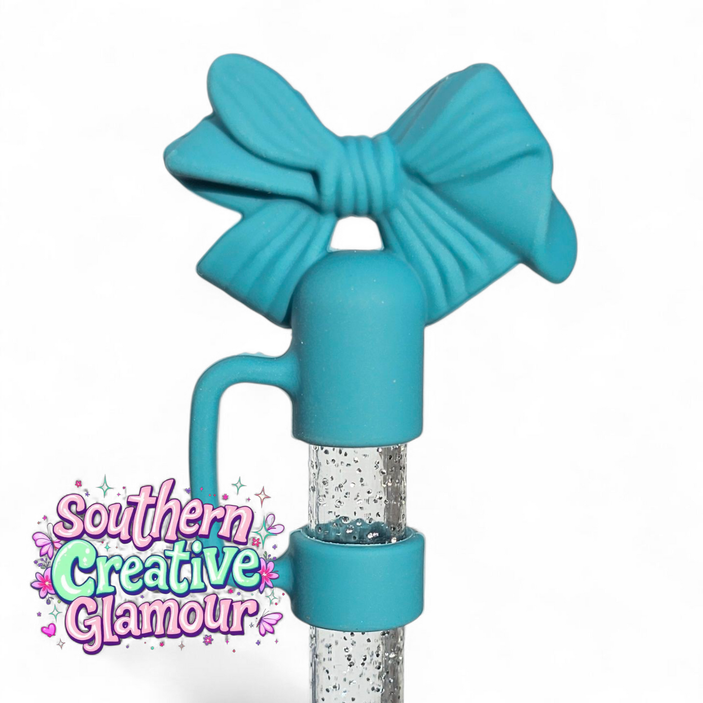 Teal 3D Bow silicone 10mm Straw Topper | Straw Cover by Southern Creative Glamour 
