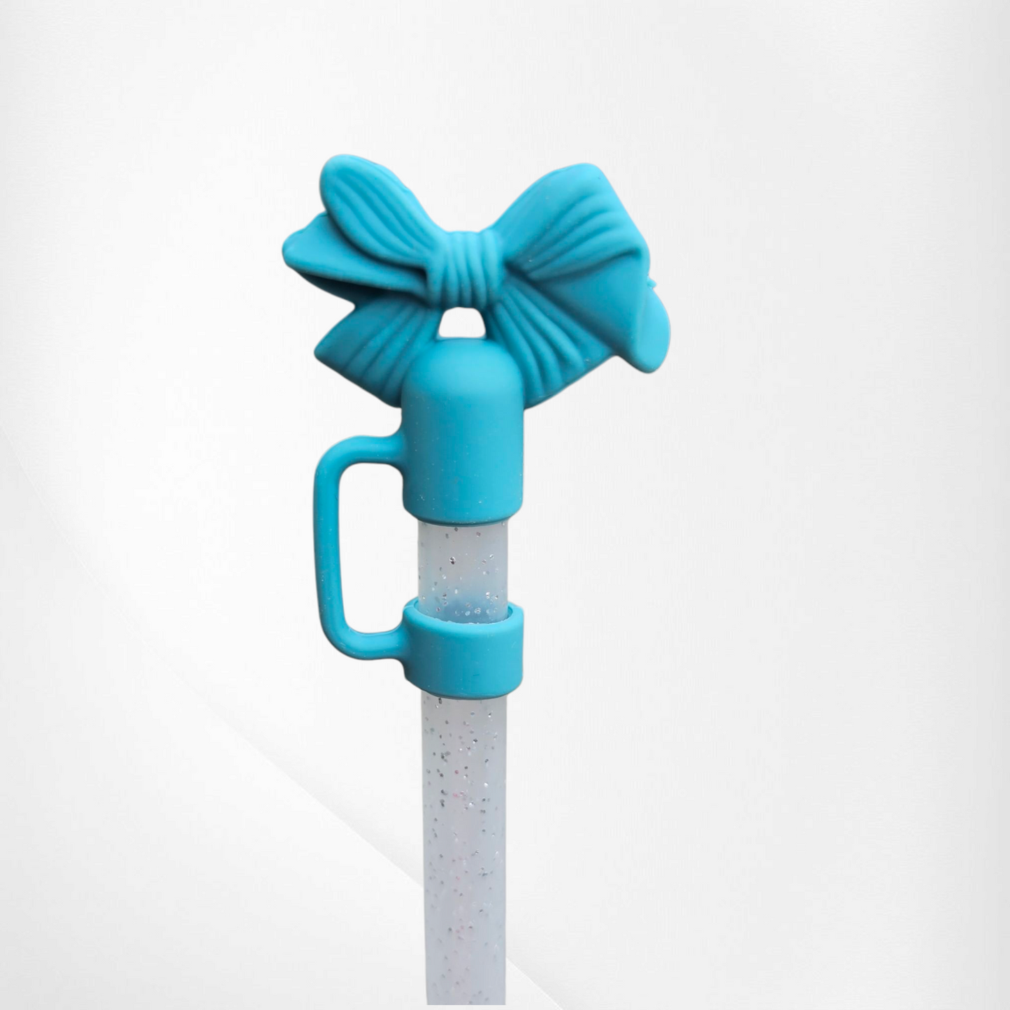 Teal Coquette Bow 3D Silicone Straw Topper  - Straw Cover. 