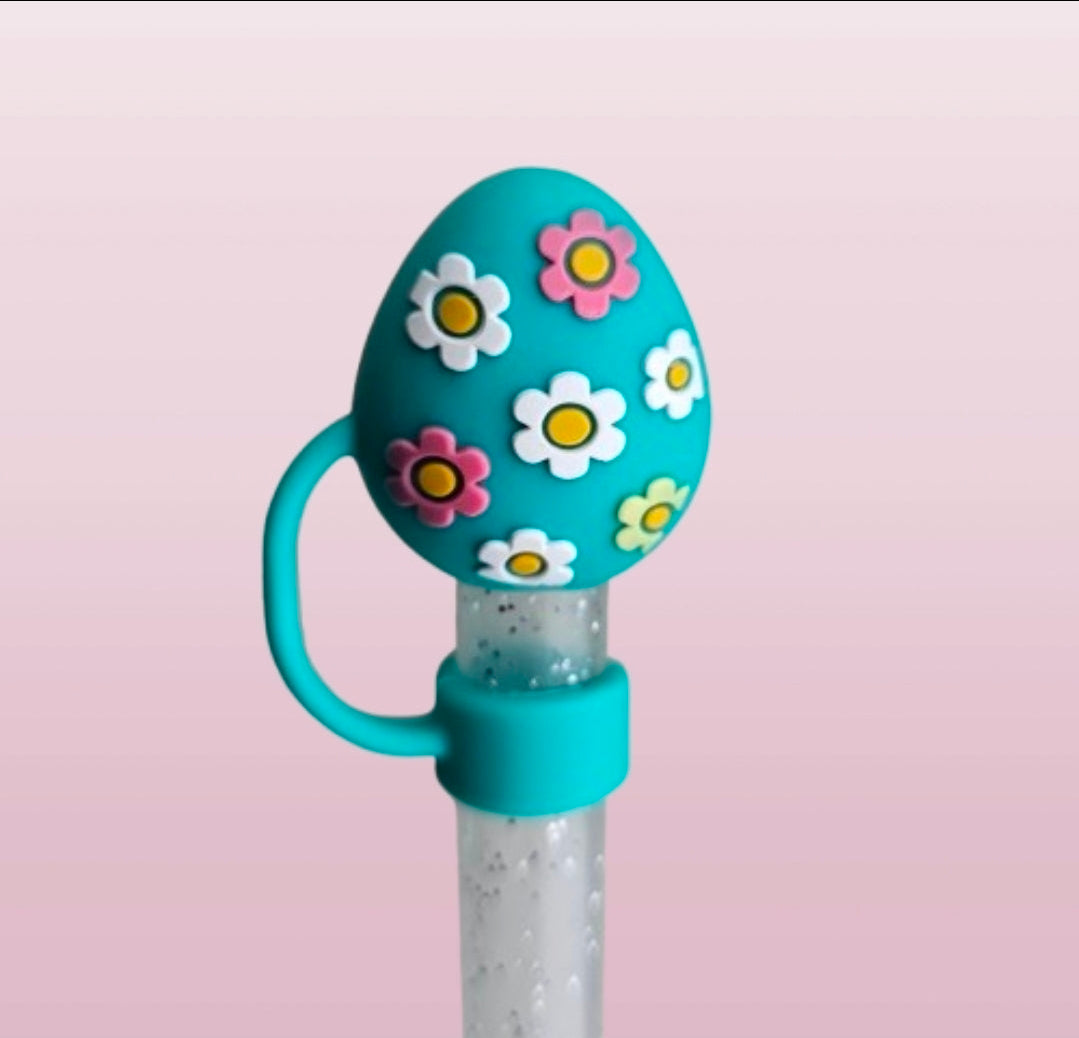 Teal Green Daisy Easter Egg 10mm Silicone Straw Topper