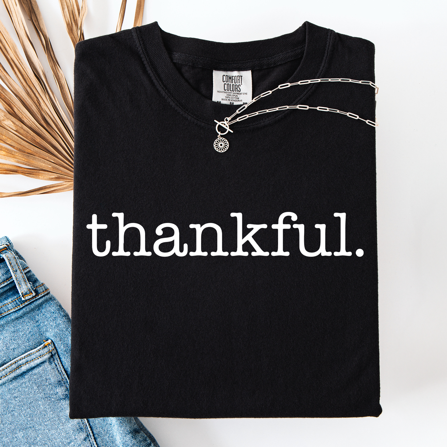 Black Thankful, Minimalist, Thanksgiving, Autumn, Fall, Comfort Colors T-Shirt