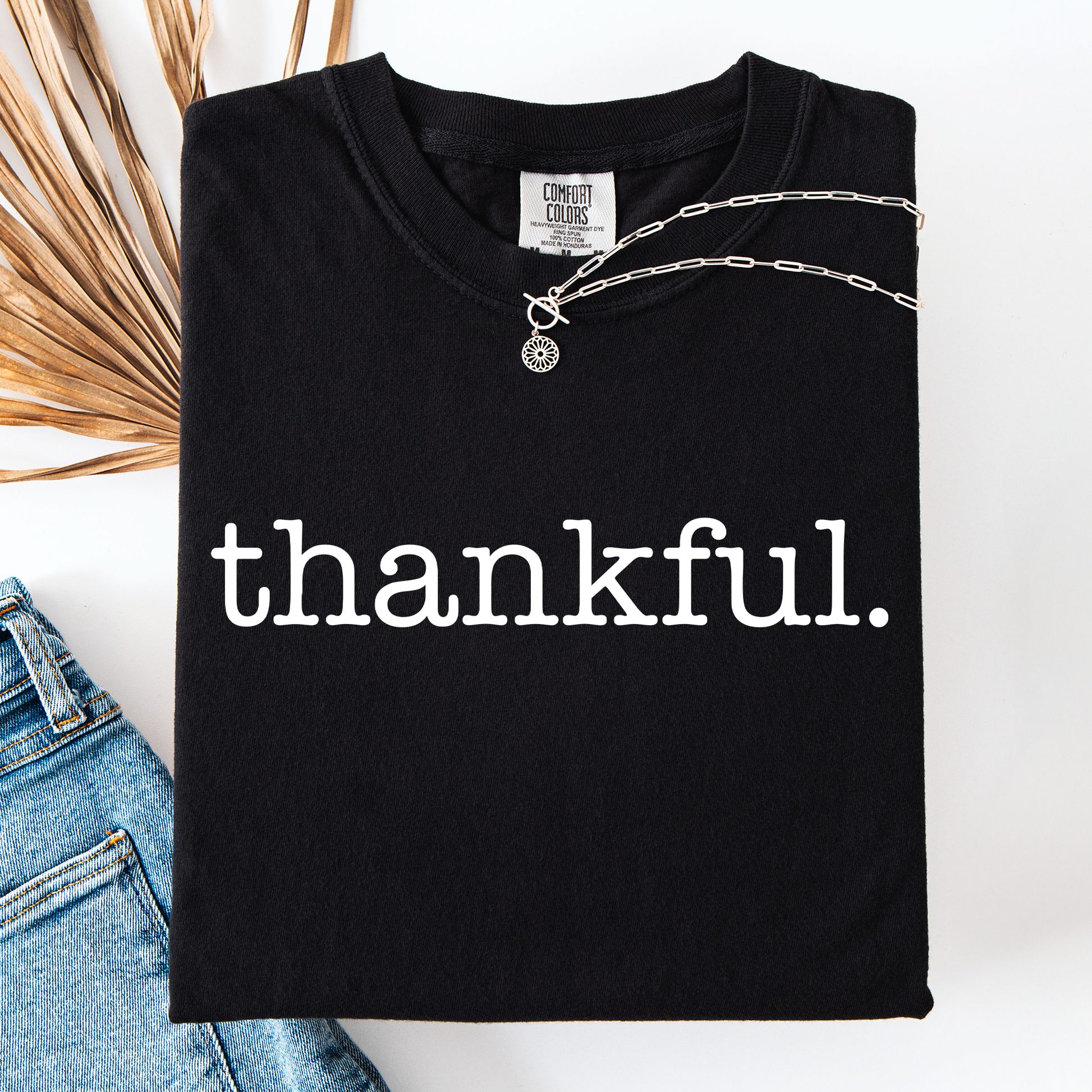Black Thankful, Minimalist, Thanksgiving, Autumn, Fall, Comfort Colors T-Shirt