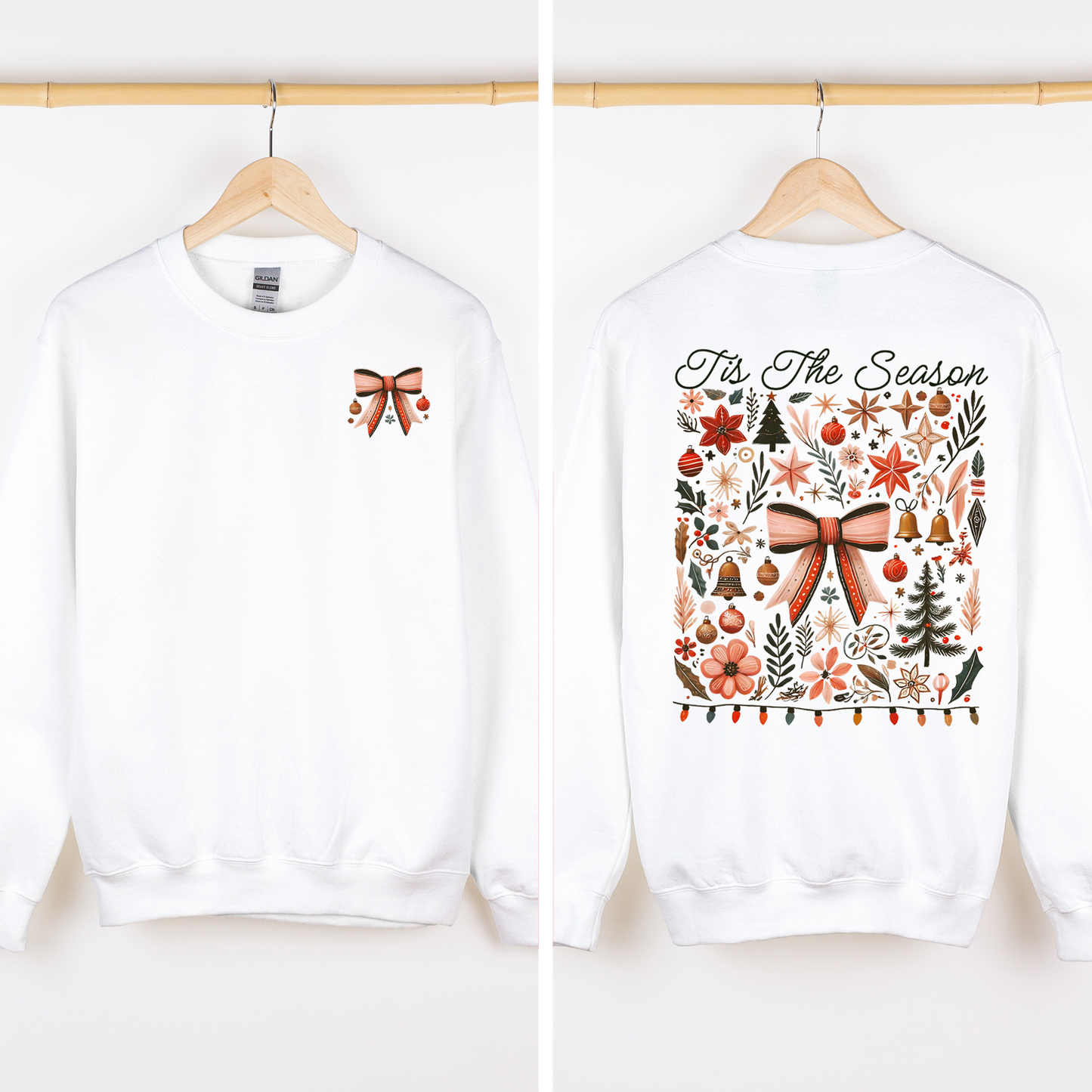 White Tis the Season, Christmas, Ribbons, Front and Back, Santa Sweatshirt
