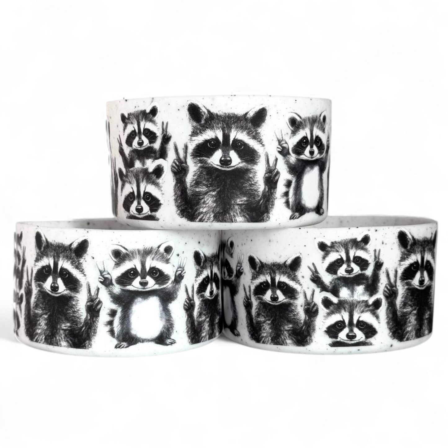 Black and White Trash Panda Raccoon Silicone Tumbler Boot