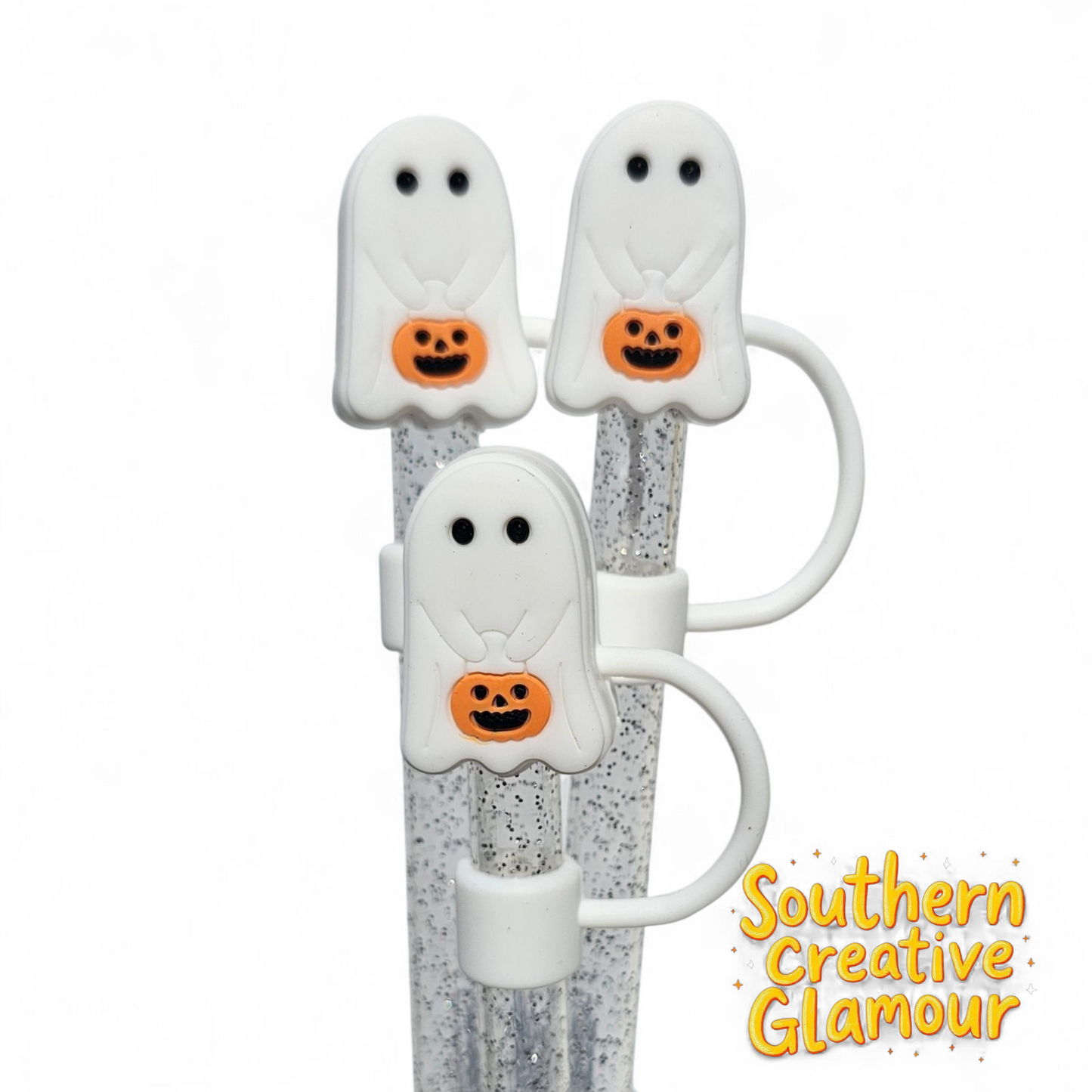 Trick-or-Treat Ghost 10mm Silicone Straw Topper