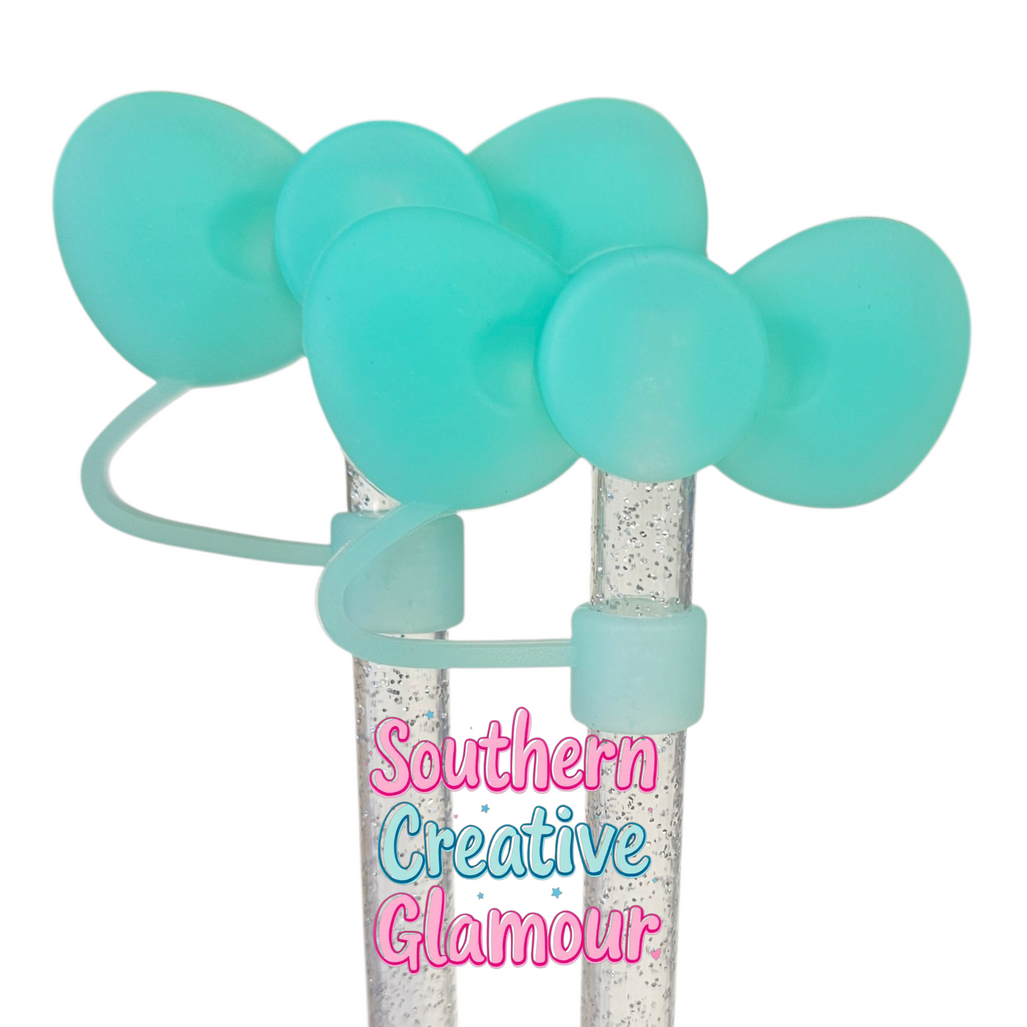 Tropical Teal 3D Bow Silicone Straw Topper by Southern CreativeGlamour | Fits 10mm Straws