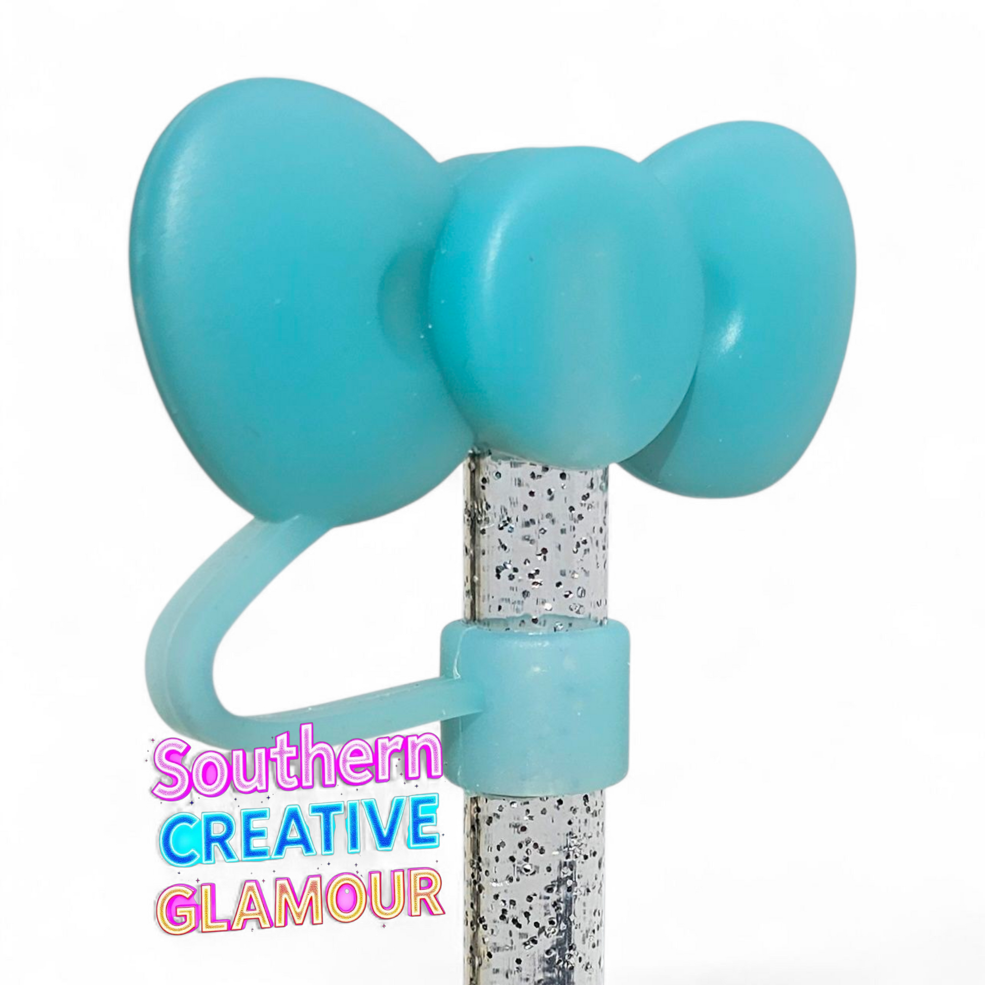 Turquoise 3D Bow Silicone Straw Topper by Southern Creative Glamour 