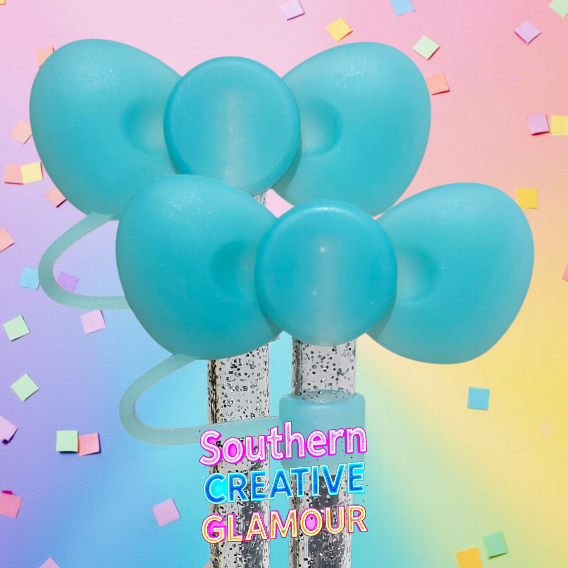 Turquoise 3D Bow Silicone Straw Topper by Southern Creative Glamour 