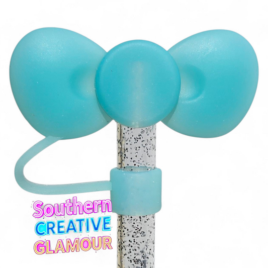 Turquoise 3D Bow Silicone Straw Topper by Southern Creative Glamour 