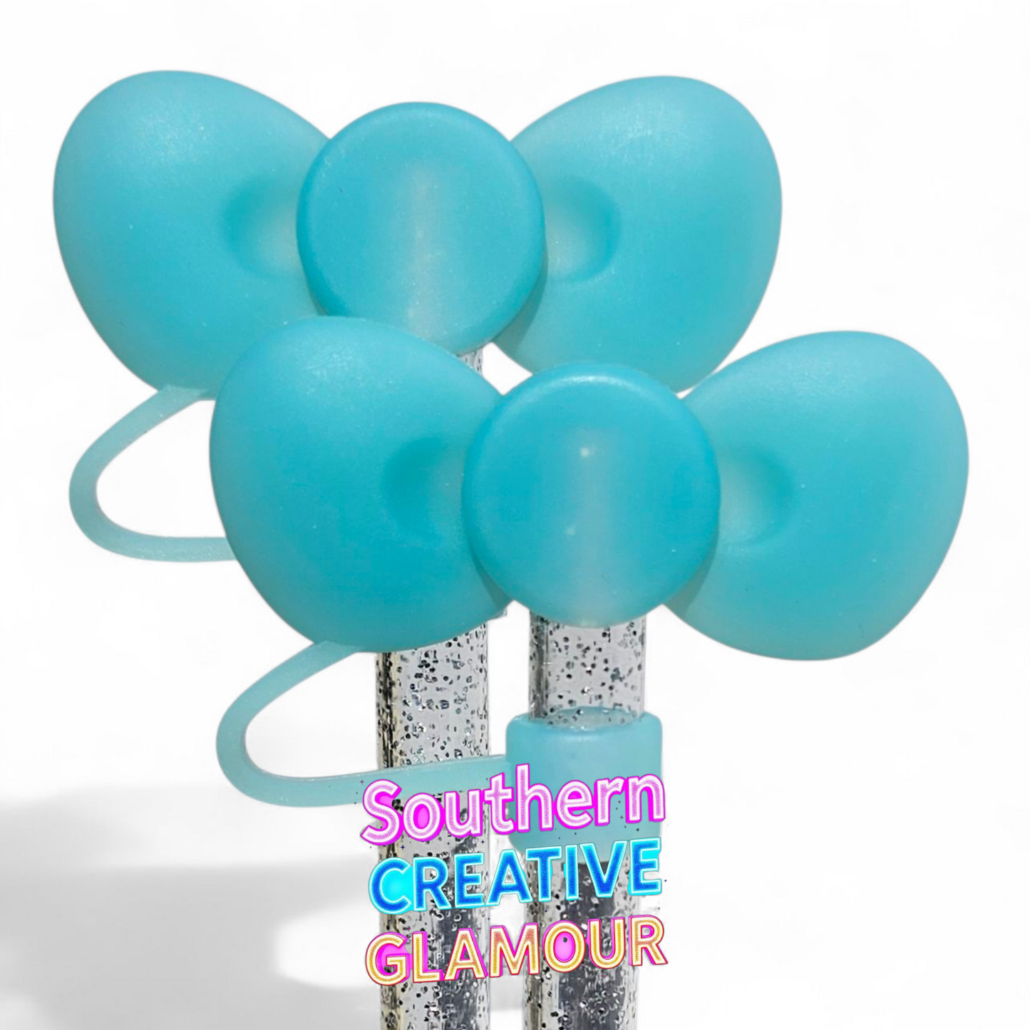 Turquoise 3D Bow Silicone Straw Topper by Southern Creative Glamour 
