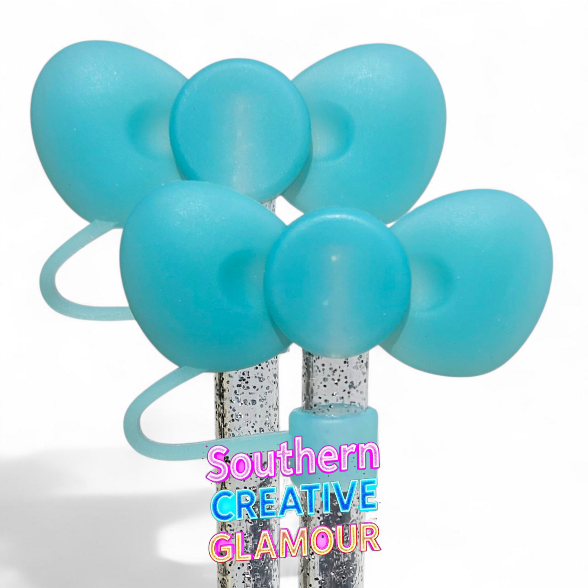 Turquoise 3D Bow Silicone Straw Topper by Southern Creative Glamour 