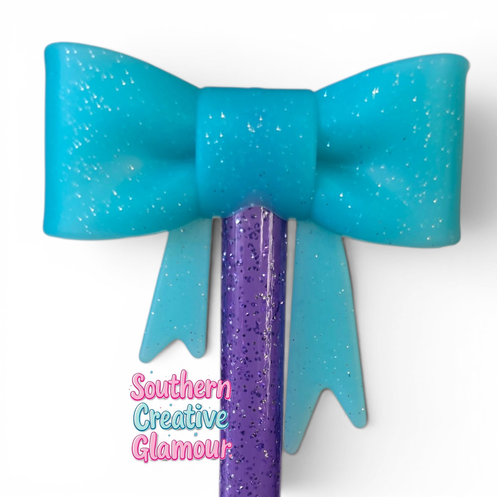 Turquoise Glitter Bow Straw Topper | Fits 10mm Straws
