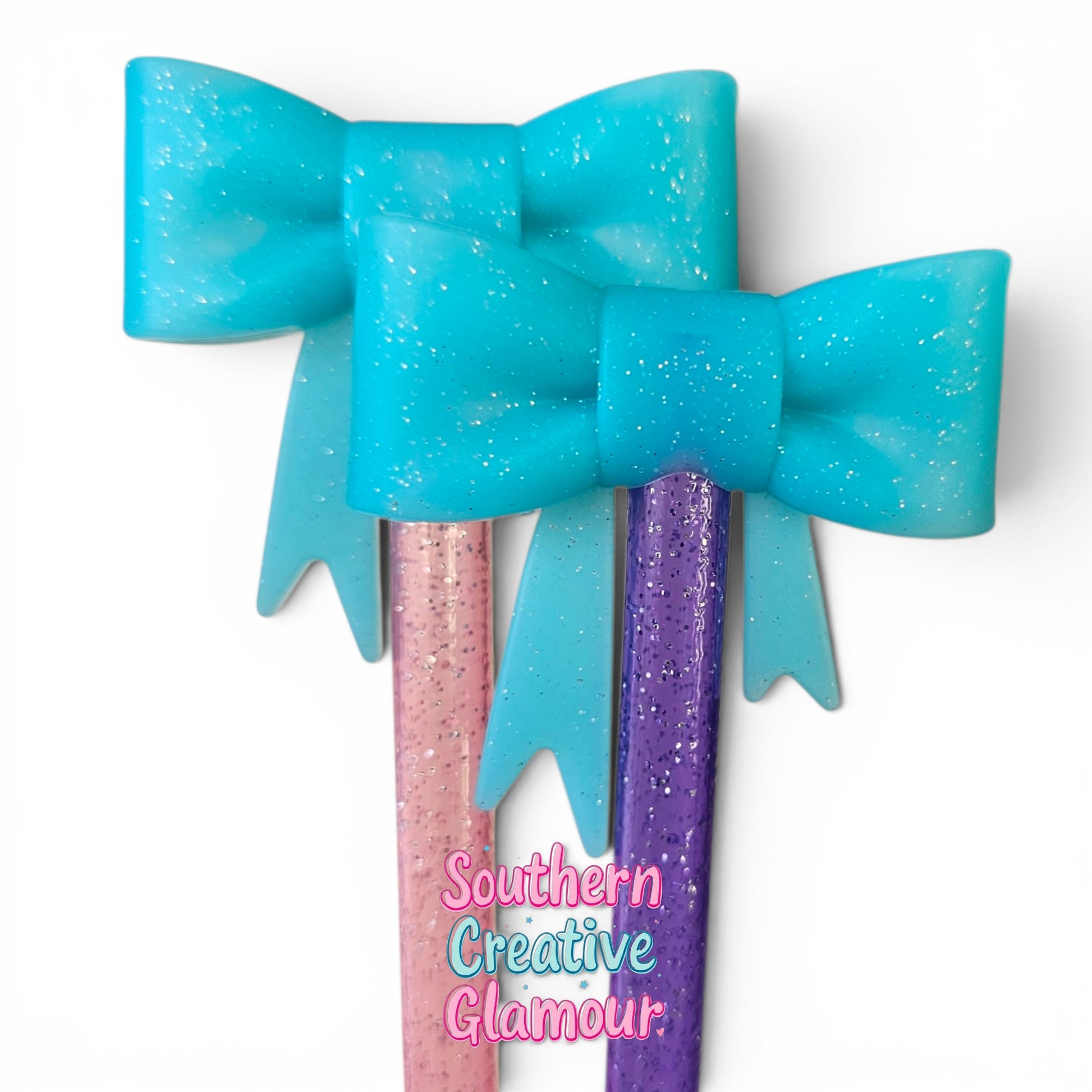 Turquoise Glitter Bow Straw Topper | Fits 10mm Straws