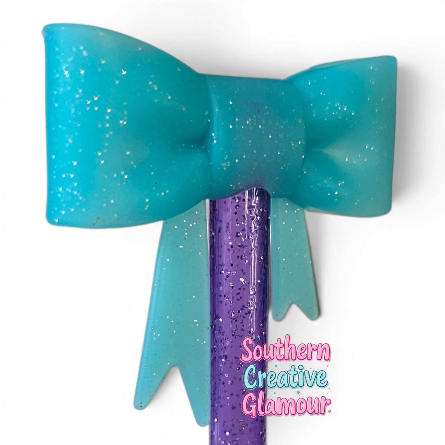Turquoise Glitter Bow Straw Topper | Fits 10mm Straws
