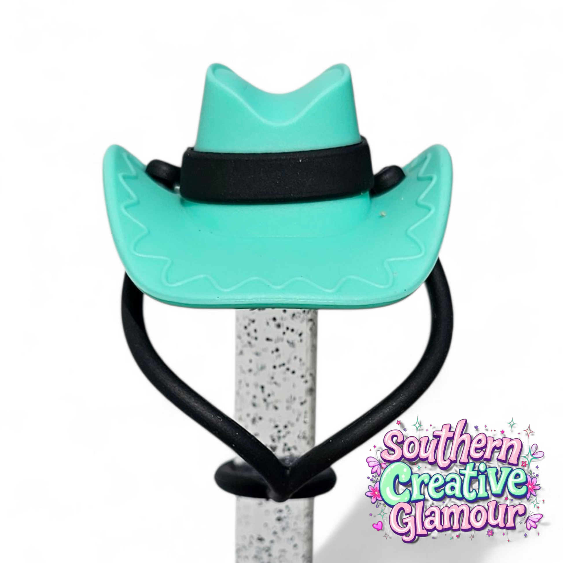 Turquoise & Black Western Cowgirl Hat 10mm Silicone Straw Toppers by Southern Creative Glamour 