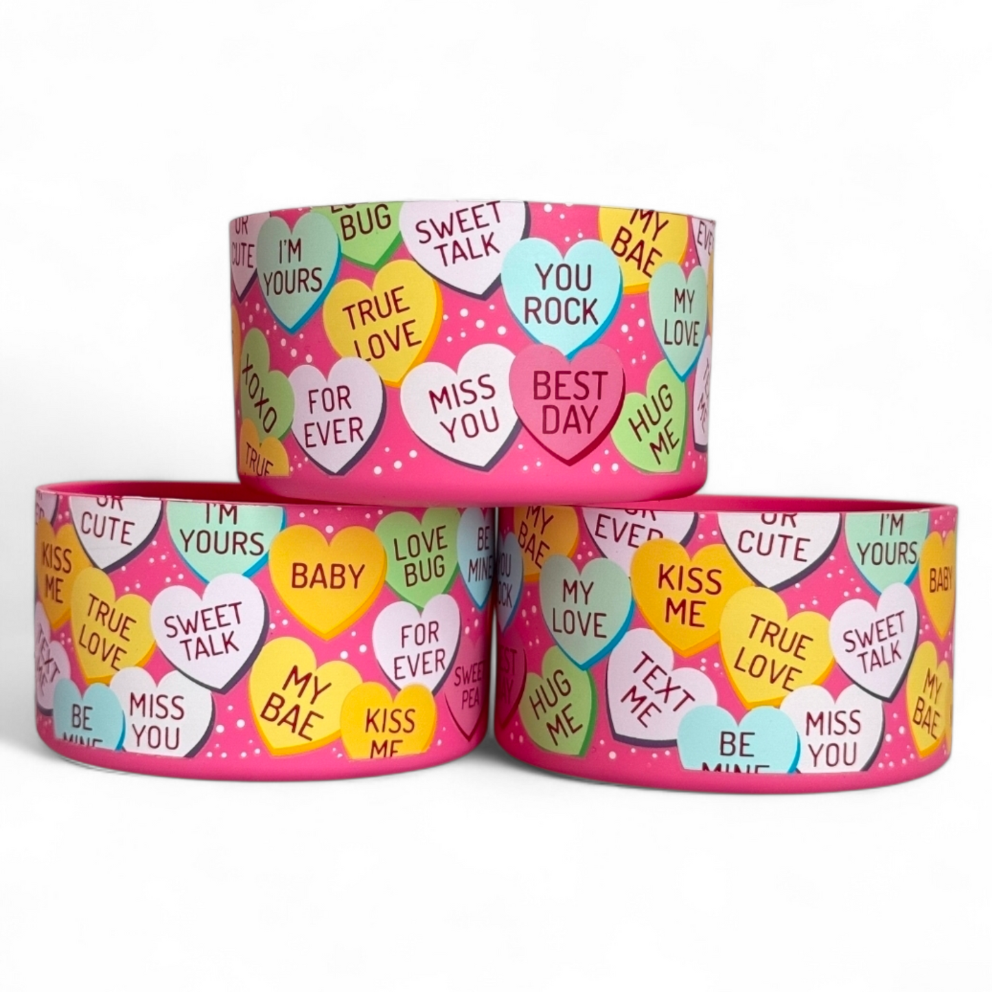 Valentine Conversation Hearts Silicone Tumbler Boot