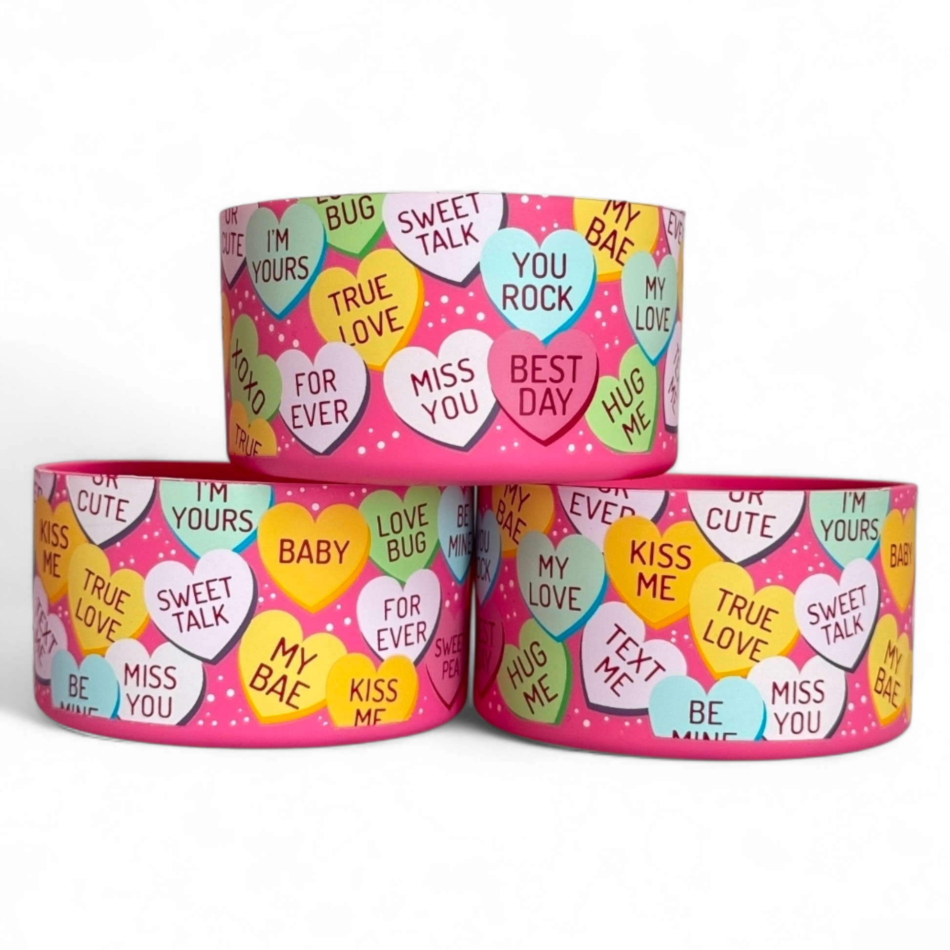 Valentine Conversation Hearts Silicone Tumbler Boot