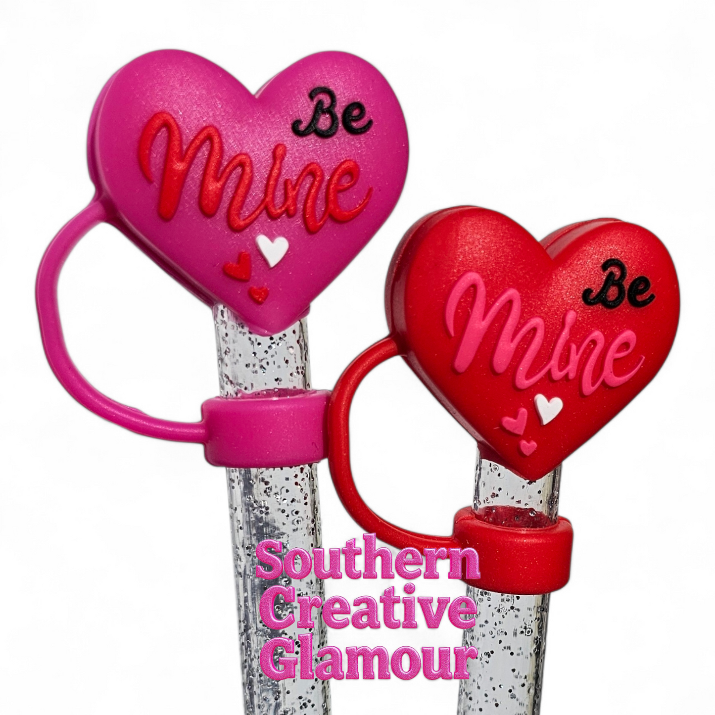 Valentine's Day Be Mine Heart 10mm Silicone Straw Topper | Straw Cover by Southern Creative Glamour 