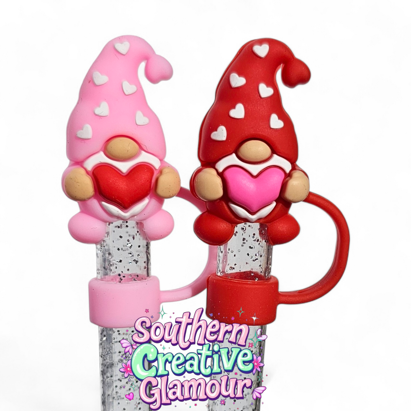 Valentine's Day Gnome 3D Silicone 10mm Straw Toppers | Straw Covers by Southern Creative Glamour 