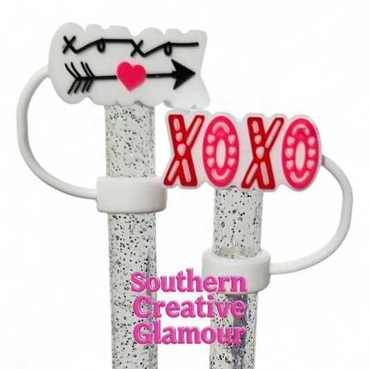 Valentine's Day XOXO 10mm Silicone Straw Topper | Straw Cover| Double-sided | by Southern Creative Glamour 