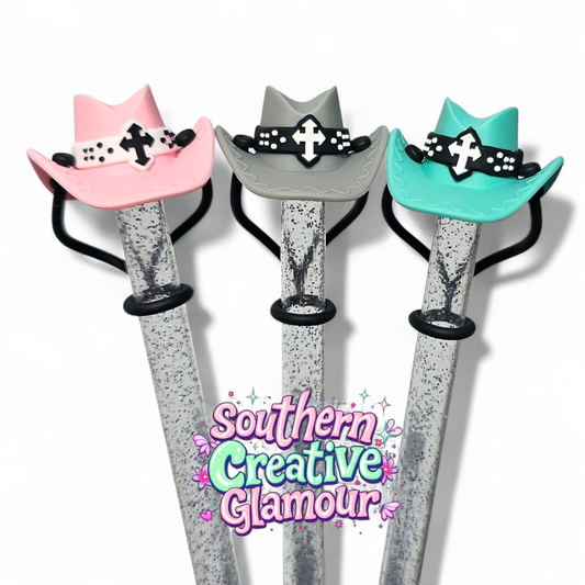 Western Cowgirl Hat 10mm Silicone Straw Toppers by Southern Creative Glamour 