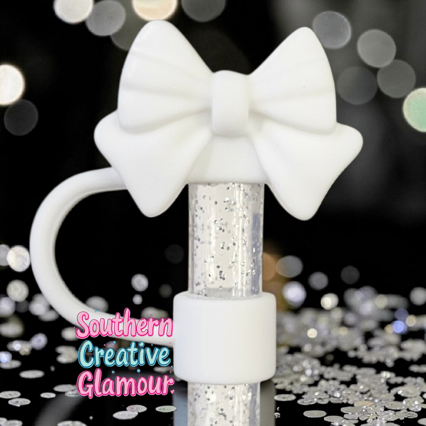 White Bow Straw Topper by SouthernCreativeGlamour | Fits 10mm Straws | Stanley, Simple Modern, Yeti 